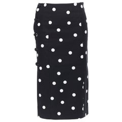 MONSE black white polka dot stif cotton button side pencil skirt US0 26"