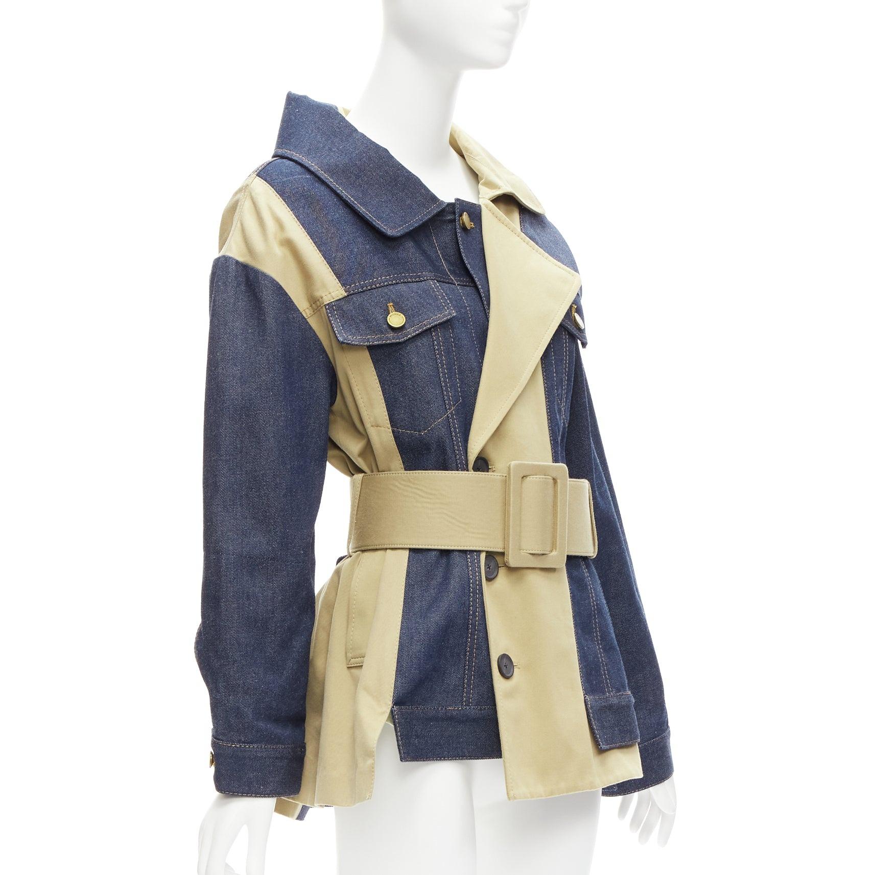 MONSE blue khaki cotton denim deconstructed trench jacket XS In Good Condition In Hong Kong, NT