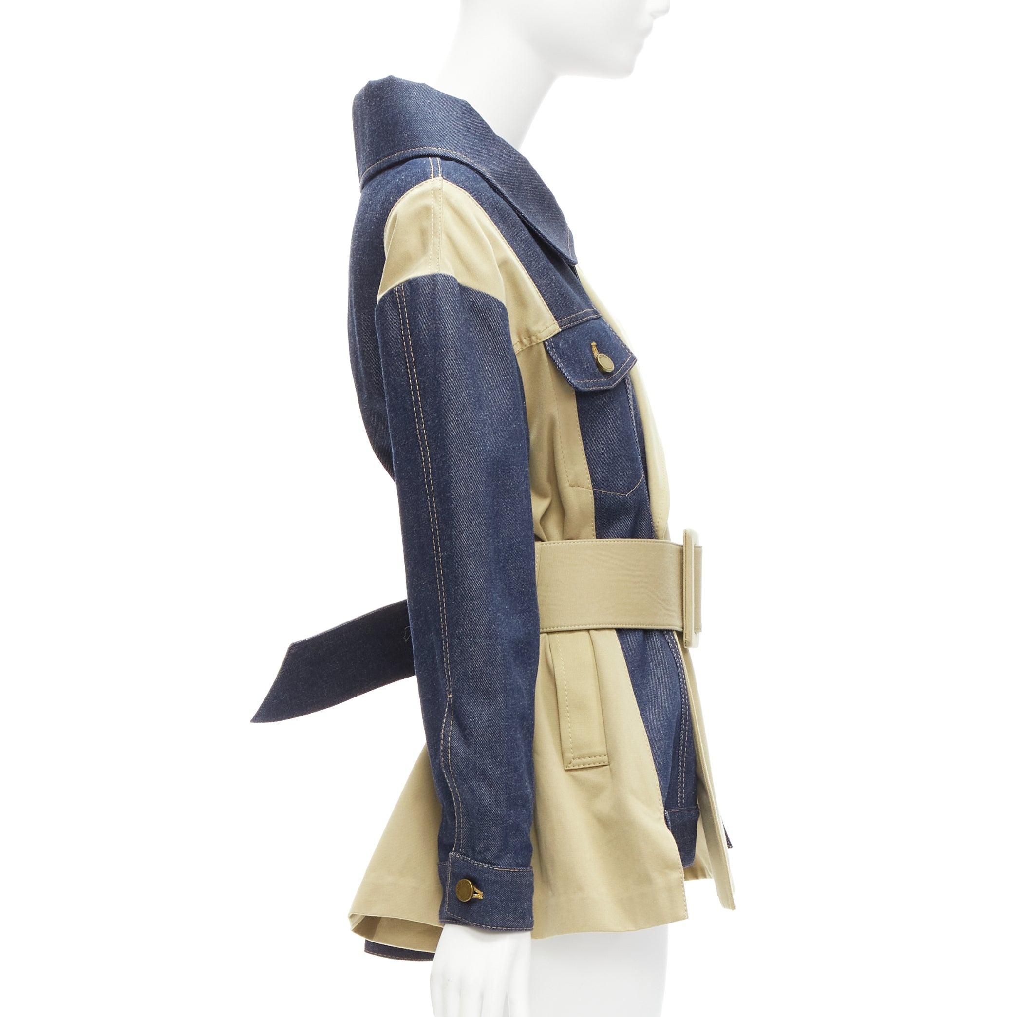 Women's MONSE blue khaki cotton denim deconstructed trench jacket XS