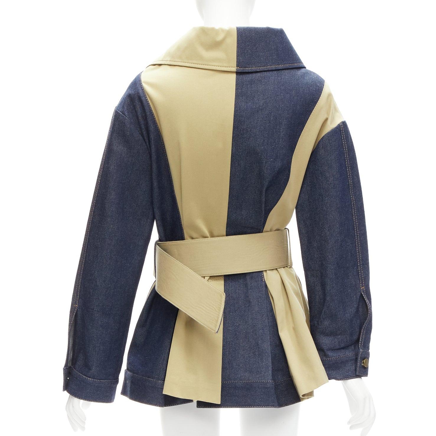 MONSE blue khaki cotton denim deconstructed trench jacket XS 1