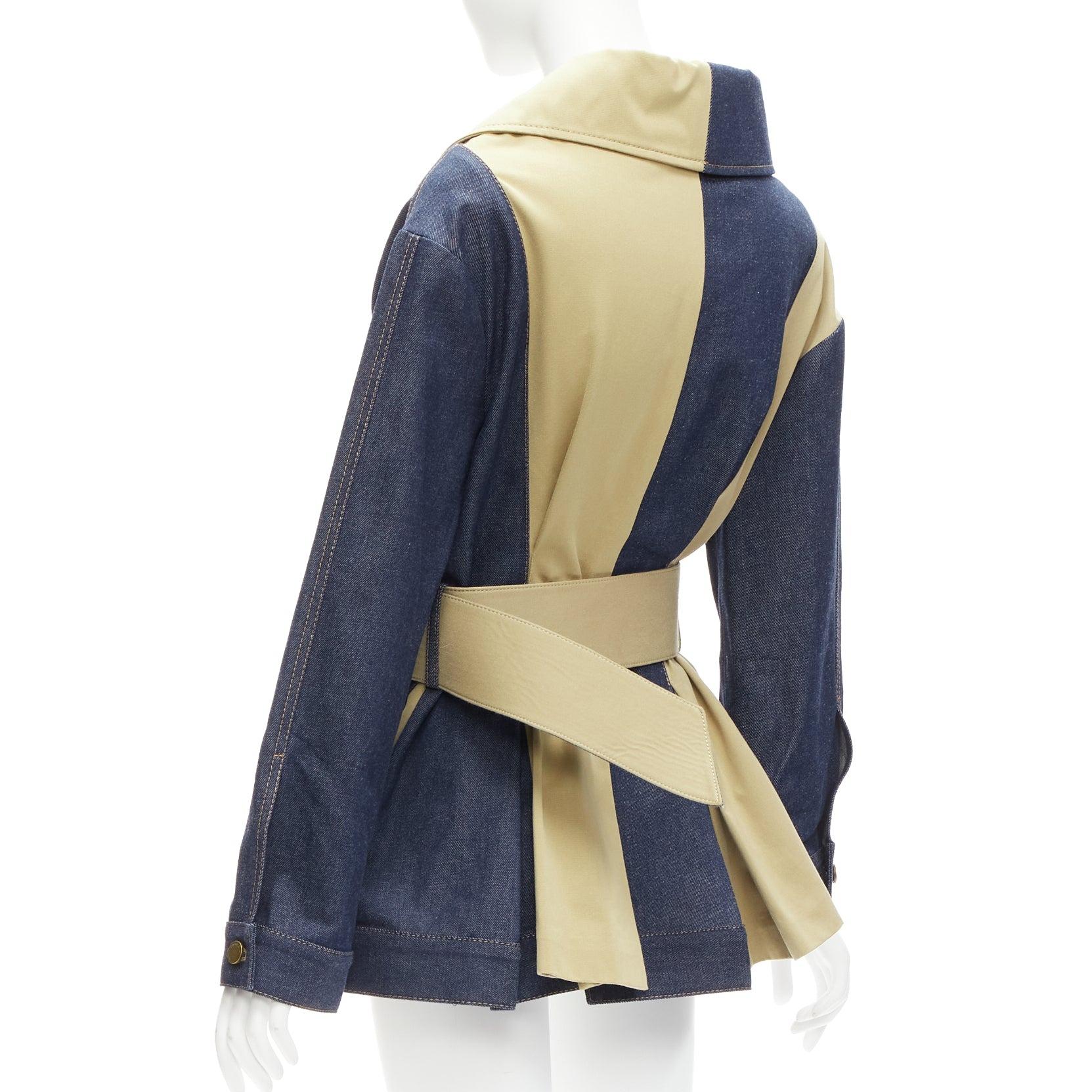 MONSE blue khaki cotton denim deconstructed trench jacket XS 2