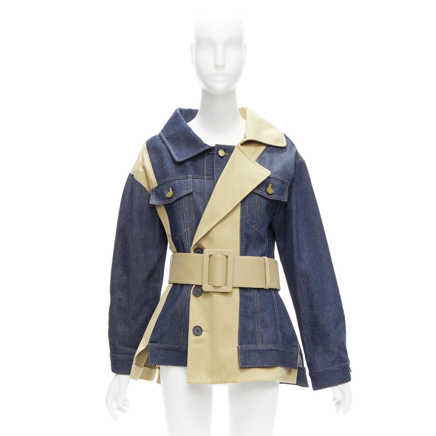 MONSE blue khaki cotton denim deconstructed trench jacket XS 4