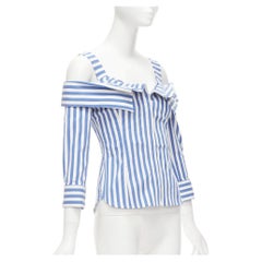 MONSE blue white striped cold shoulder corseted cropped sleeve top US0 XS