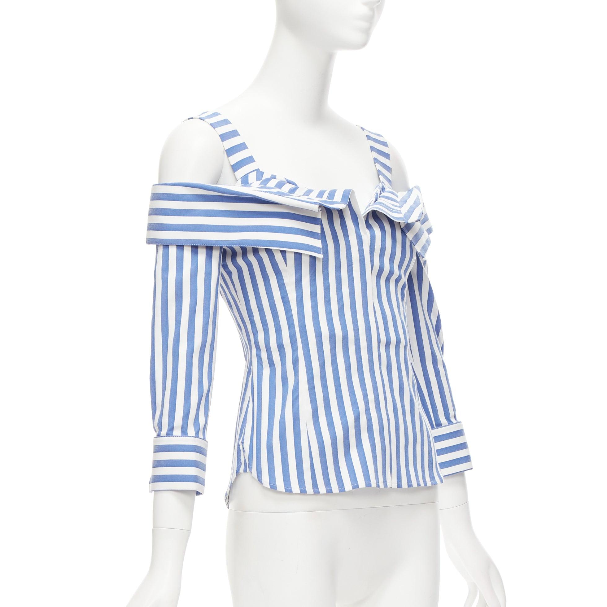 MONSE blue white striped cold shoulder corseted cropped sleeve top US0 XS
Reference: YIKK/A00056
Brand: Monse
Material: Polyester, Blend
Color: White, Blue
Pattern: Striped
Closure: Zip
Lining: Multicolour Fabric
Extra Details: Double layer back zip