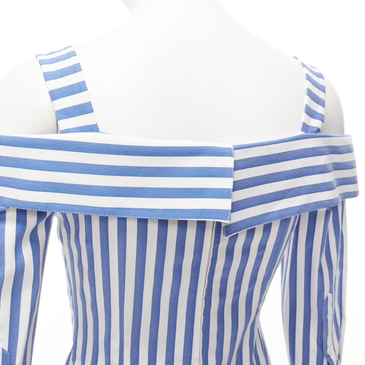 MONSE blue white striped cold shoulder corseted cropped sleeve top US0 XS For Sale 2