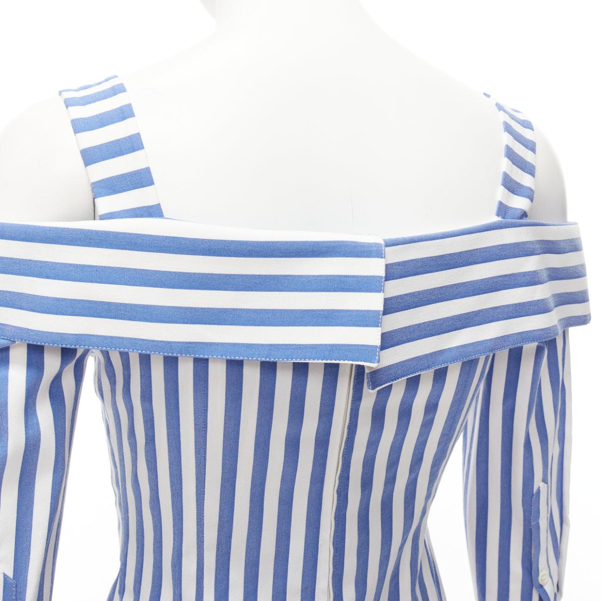 MONSE blue white striped cold shoulder corseted cropped sleeve top US0 XS For Sale 3
