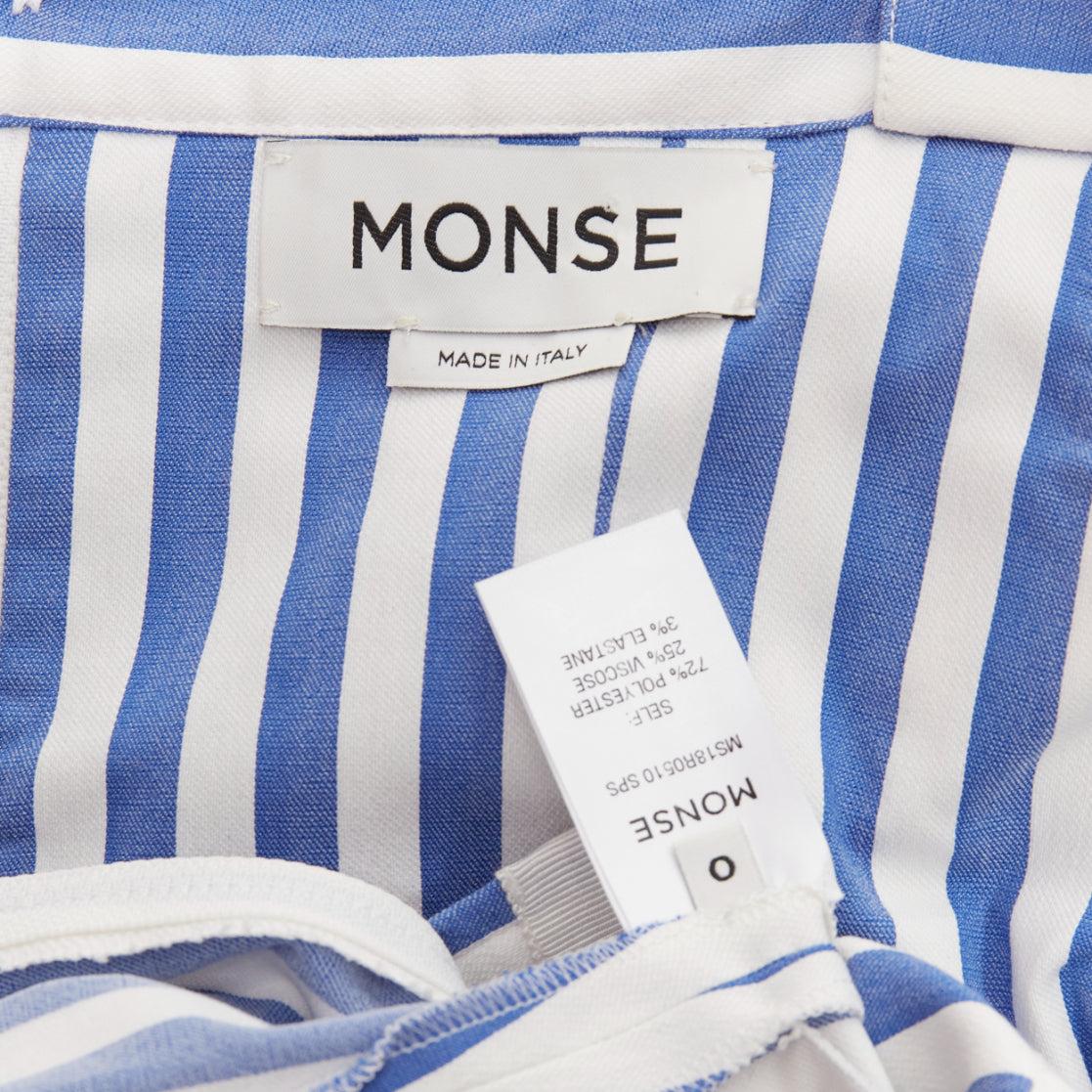 MONSE blue white striped cold shoulder corseted cropped sleeve top US0 XS For Sale 3
