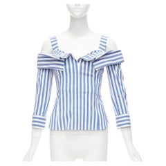 MONSE blue white striped cold shoulder corseted cropped sleeve top US0 XS
