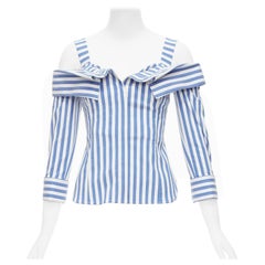 MONSE blue white striped cold shoulder corseted cropped sleeve top US0 XS