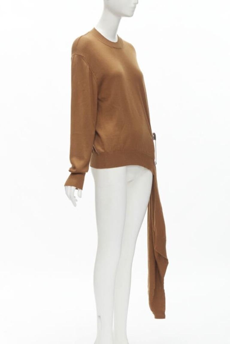 Brown MONSE brown 100% wool XL safety pin draped hem sweater M For Sale