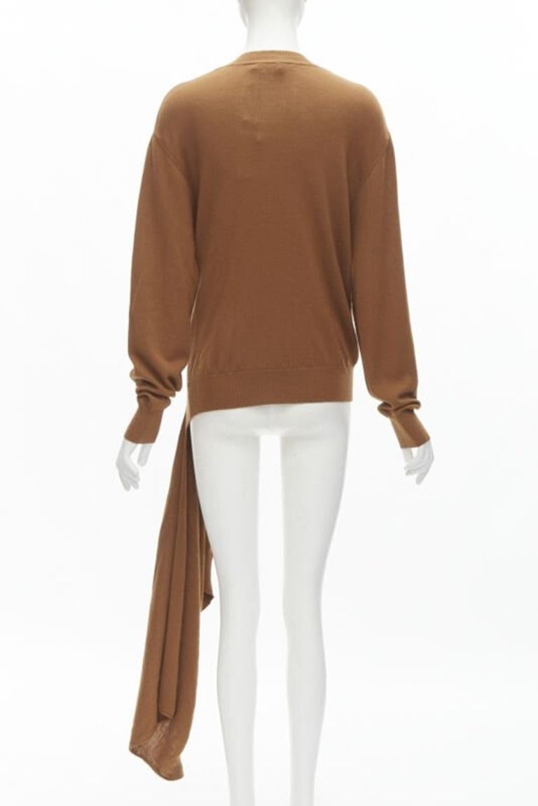 Women's MONSE brown 100% wool XL safety pin draped hem sweater M For Sale