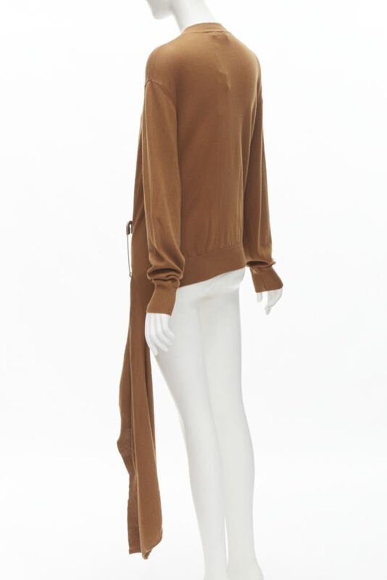 MONSE brown 100% wool XL safety pin draped hem sweater M For Sale 1
