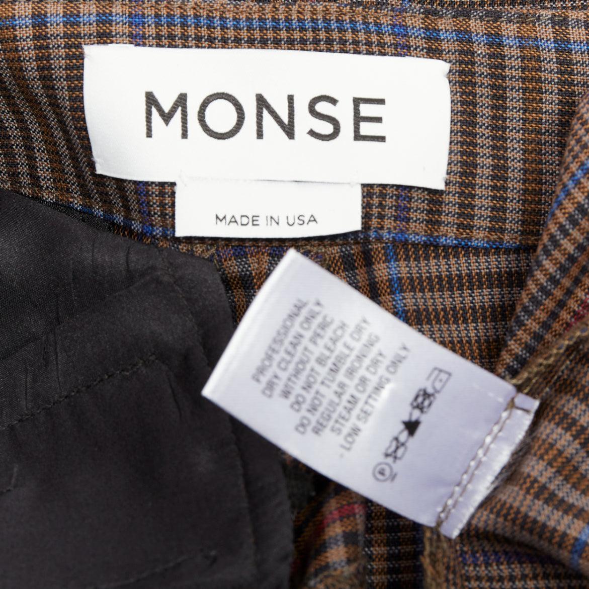 MONSE brown virgin wool checkered long gold belt wide leg pants US2 S For Sale 3