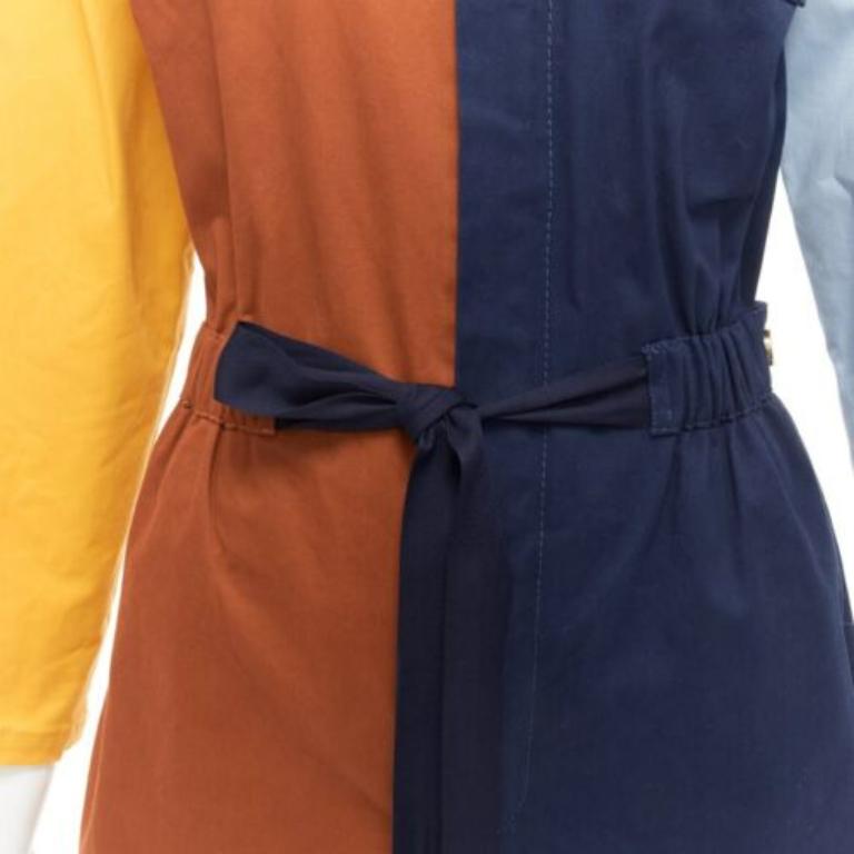 MONSE brown yellow navy colorblocked belted long sleeve romper US0 XS For Sale 2