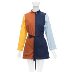 MONSE brown yellow navy colorblocked belted long sleeve romper US0 XS