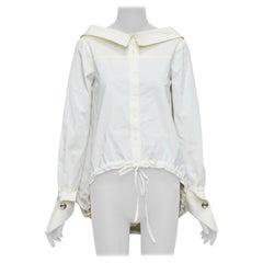 MONSE cream bateau neck 3D sleeve cocoon drawstring hem shirt US0 XS
