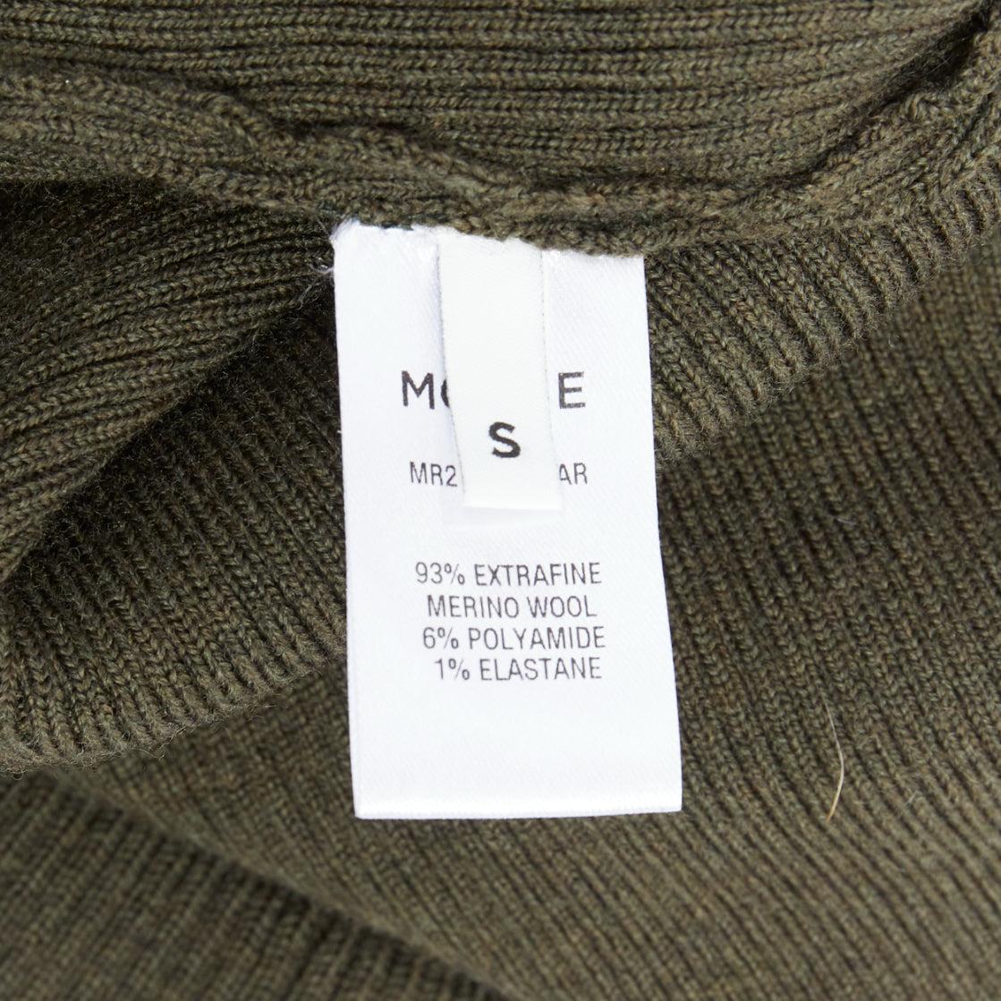 MONSE green merino wool fold over draped off shoulder sweater S For Sale 3