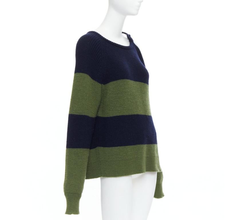 Black MONSE green navy embellished cutout fine merino wool sweater M For Sale