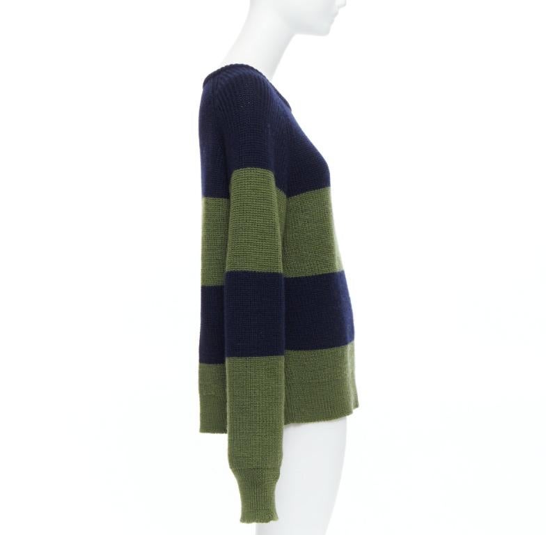 MONSE green navy embellished cutout fine merino wool sweater M In Excellent Condition For Sale In Hong Kong, NT