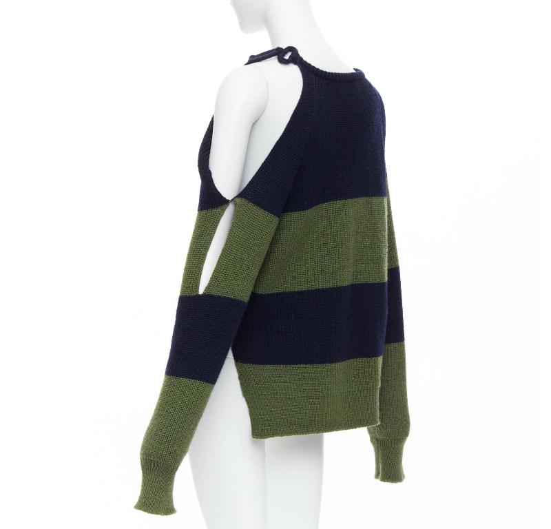 MONSE green navy embellished cutout fine merino wool sweater M For Sale 1
