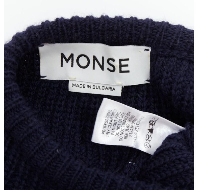 MONSE green navy embellished cutout fine merino wool sweater M For Sale 3