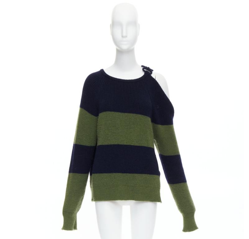 MONSE green navy embellished cutout fine merino wool sweater M For Sale 4