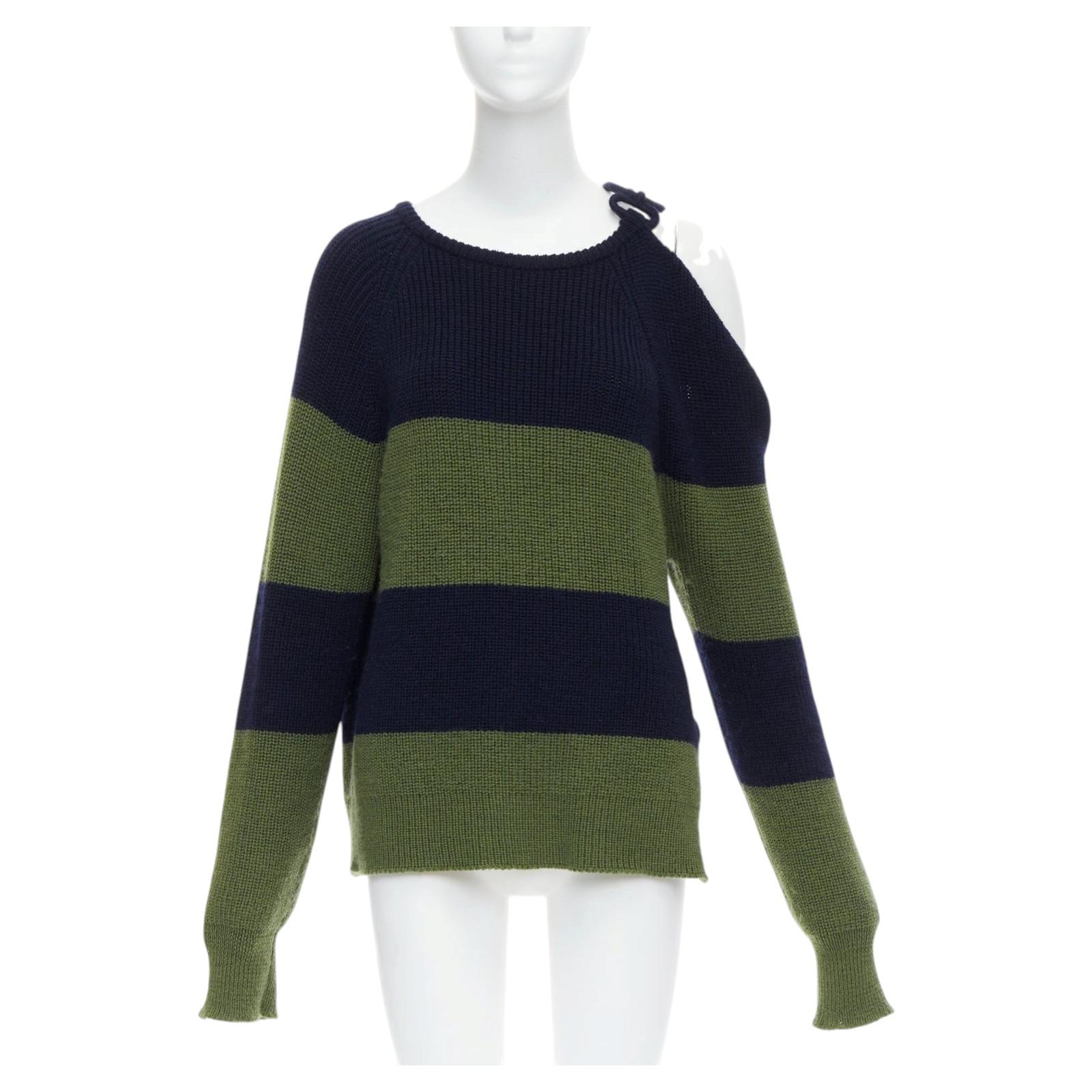 MONSE green navy embellished cutout fine merino wool sweater M