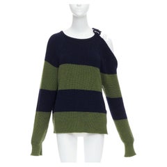 MONSE green navy embellished cutout fine merino wool sweater M