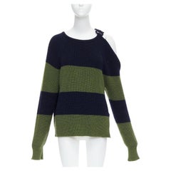 MONSE Pullover aus feiner Merinowolle mit grünem, marineblauem und verziertem Ausschnitt M