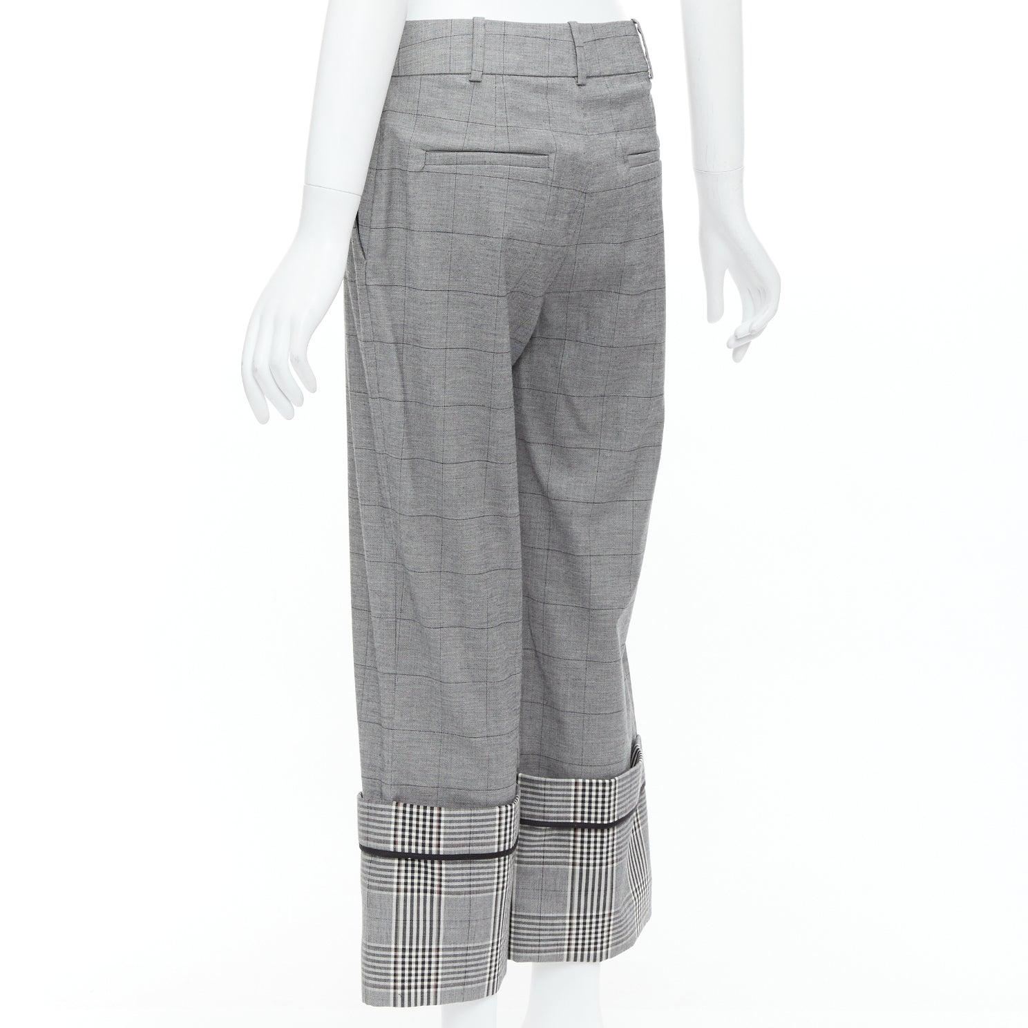 MONSE graue Wolle  Kontrastfarbene karierte Hose mit umgeschlagenem Saum US2 S im Angebot 1