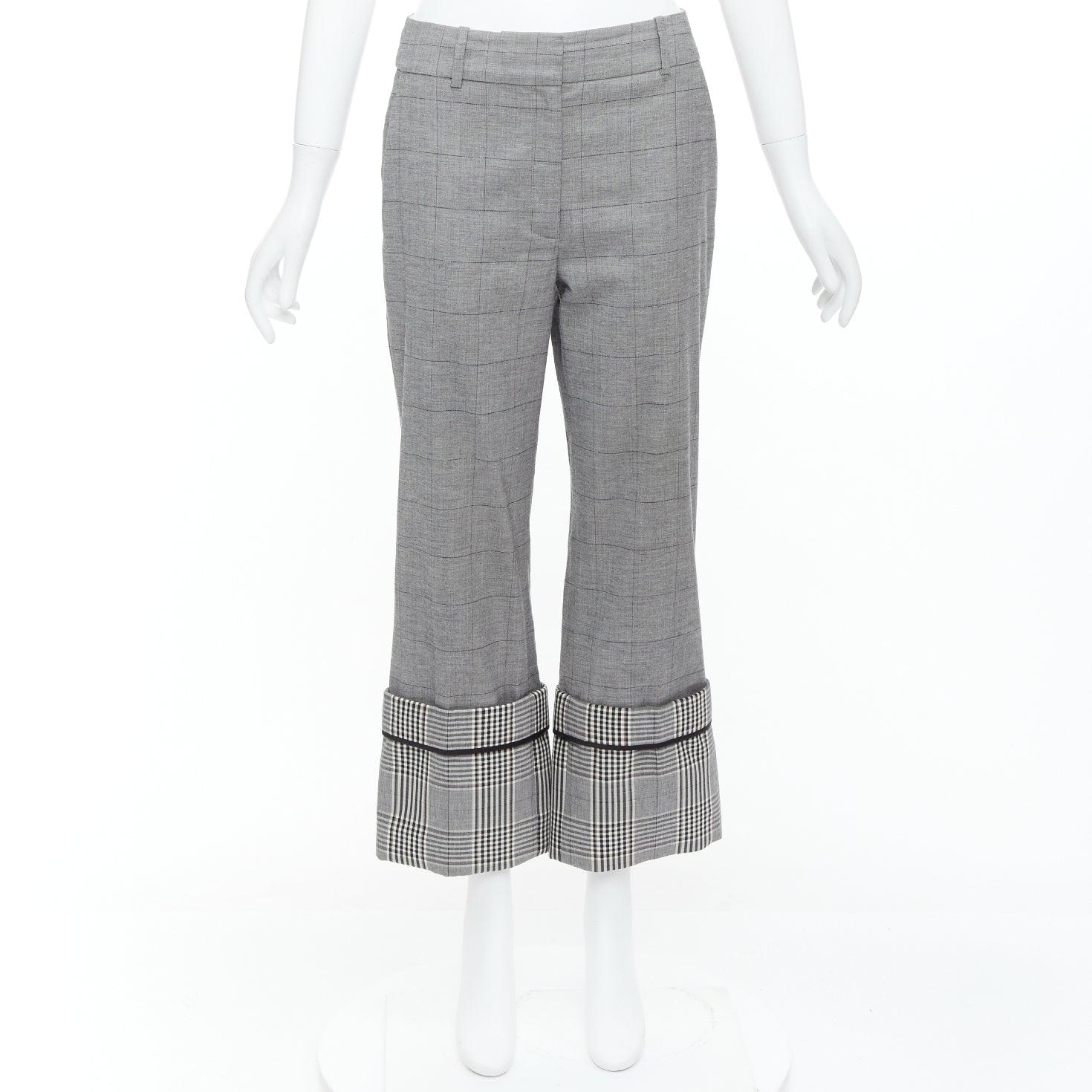 MONSE graue Wolle  Kontrastfarbene karierte Hose mit umgeschlagenem Saum US2 S im Angebot 4