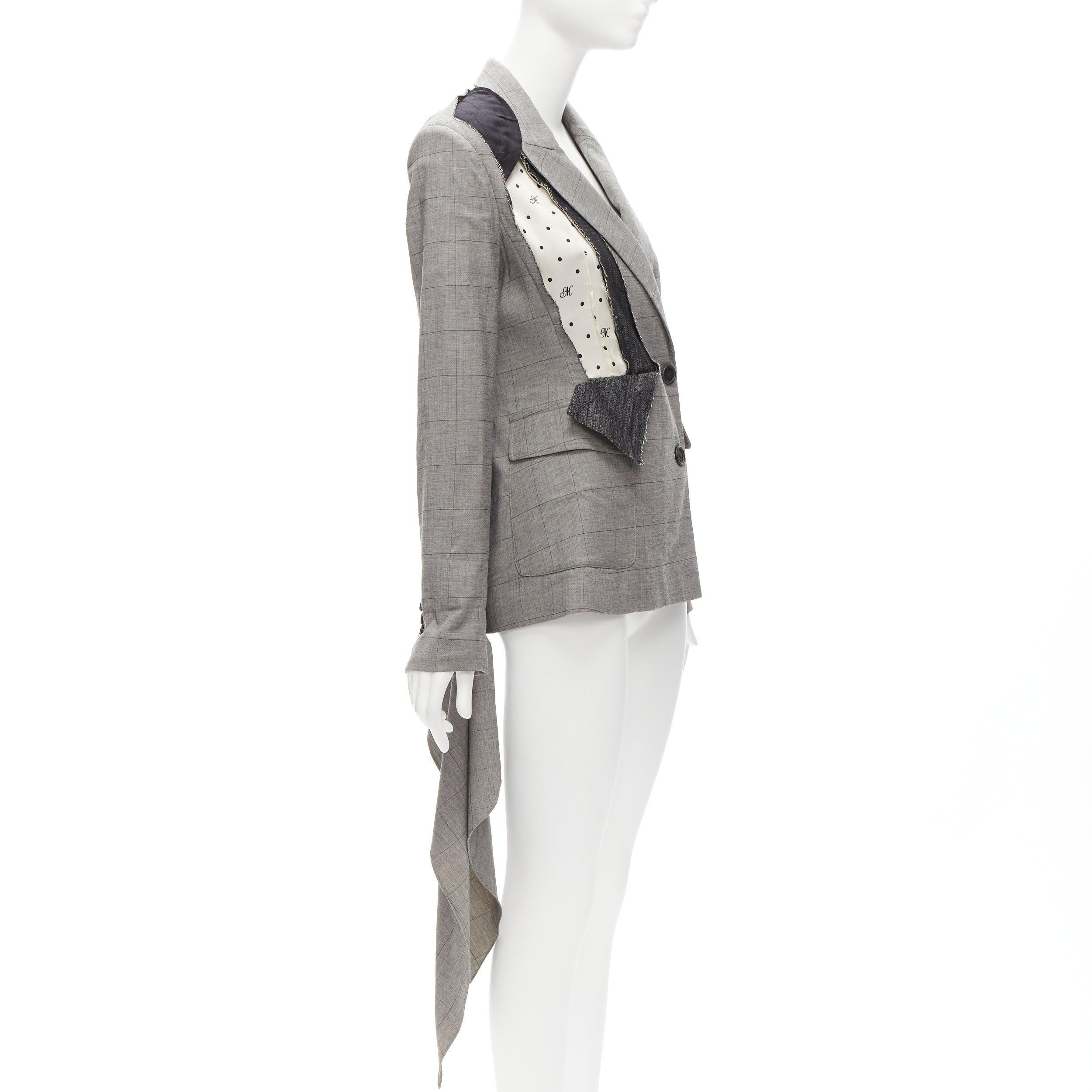 Gray MONSE grey wool cotton deconstructed draped asymmetric blazer jacket US0 XS For Sale
