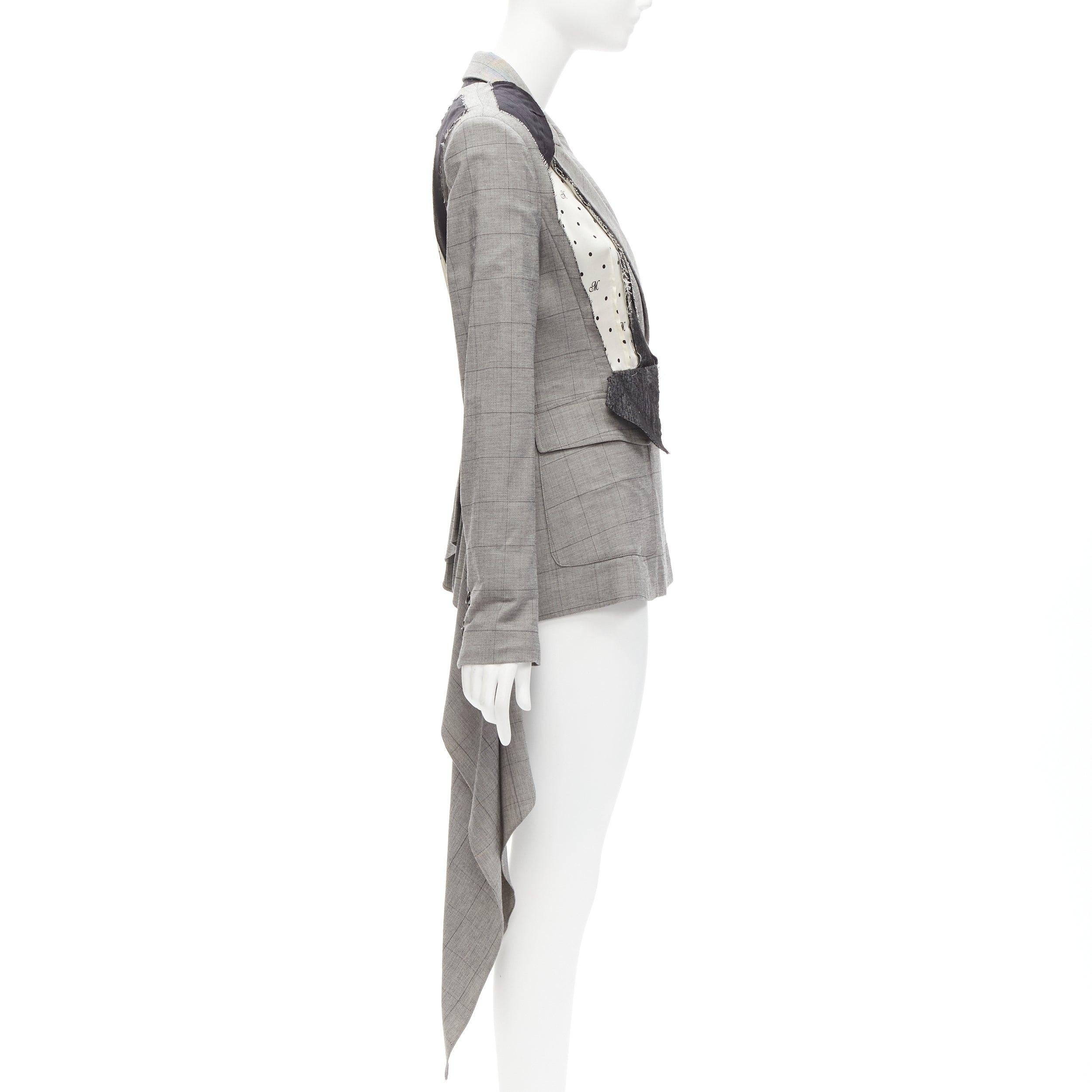 MONSE grey wool cotton deconstructed draped asymmetric blazer jacket US0 XS In Excellent Condition For Sale In Hong Kong, NT