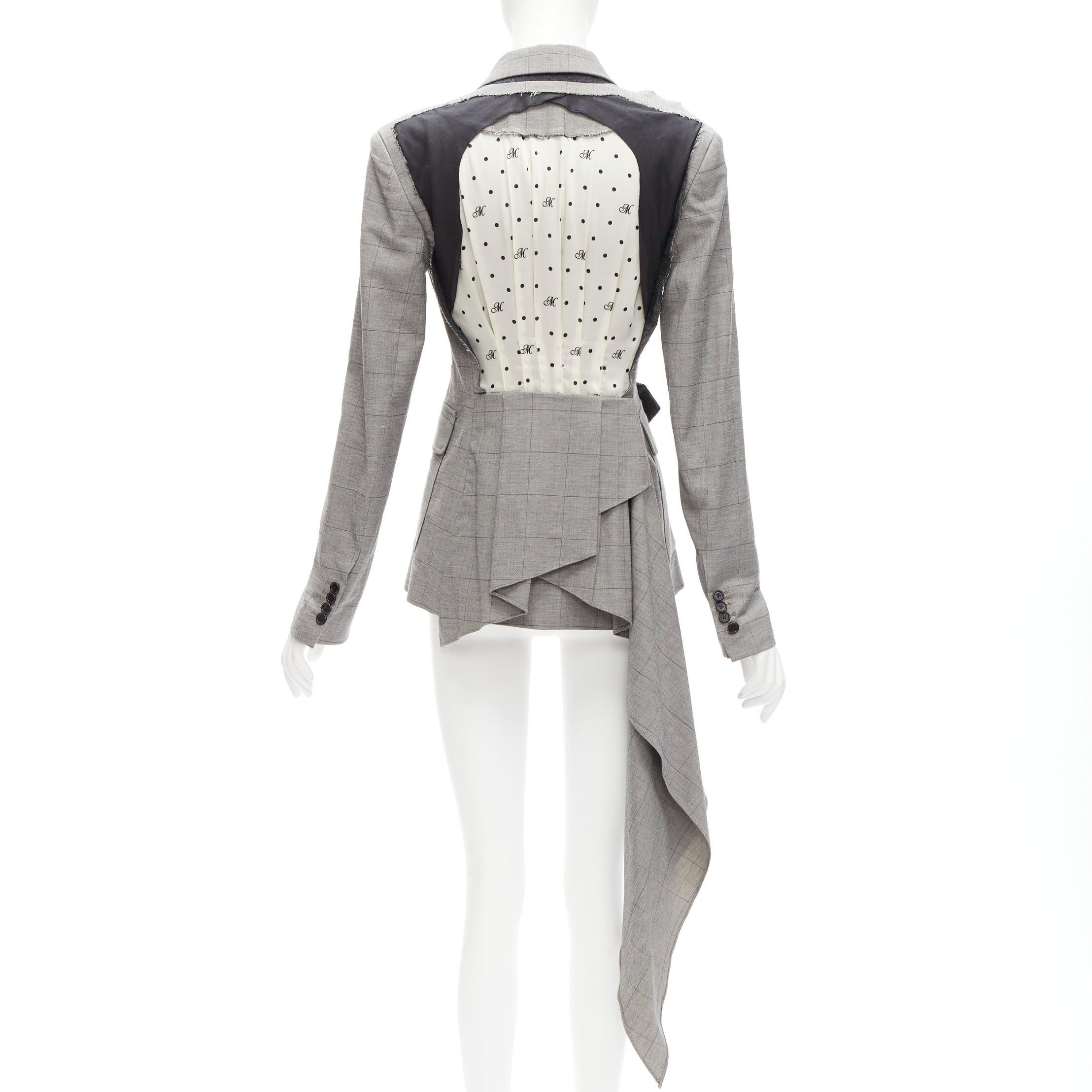 Women's MONSE grey wool cotton deconstructed draped asymmetric blazer jacket US0 XS For Sale