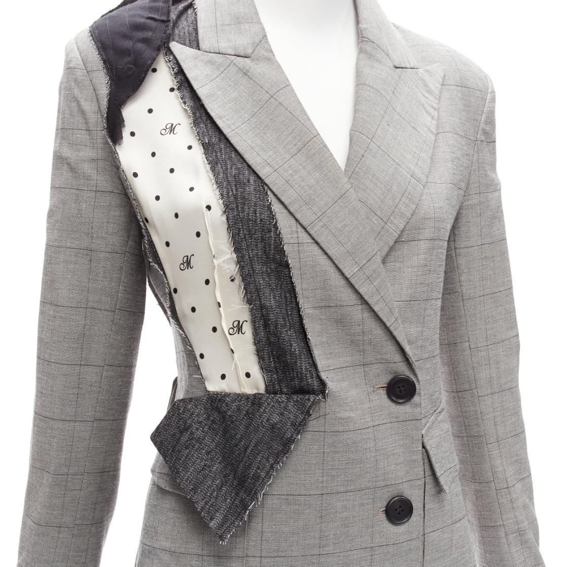 MONSE grey wool cotton deconstructed draped asymmetric blazer jacket US0 XS For Sale 2