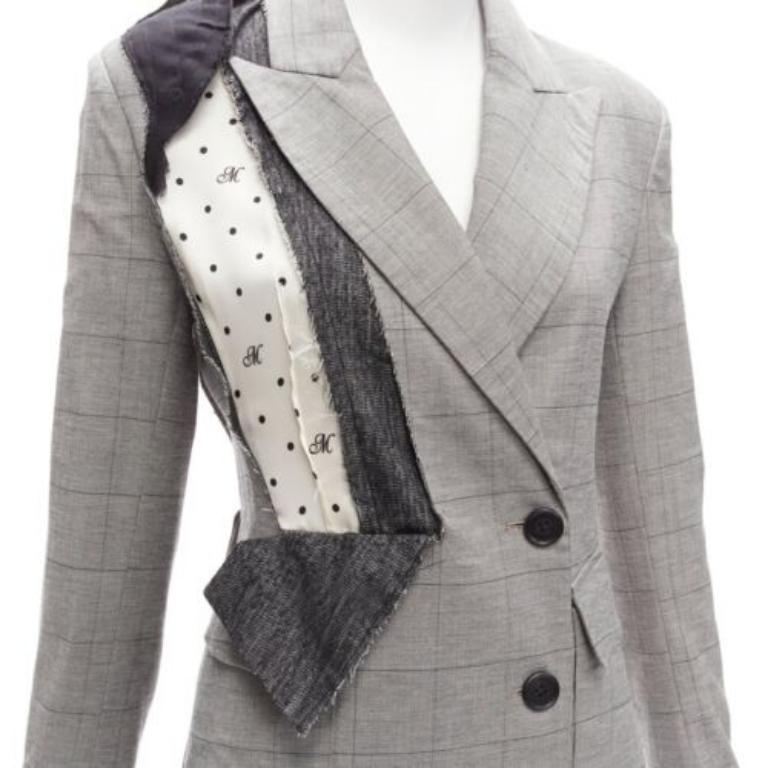 MONSE grise laine coton déconstruite drapée blazer asymétrique US0 XS en vente 2