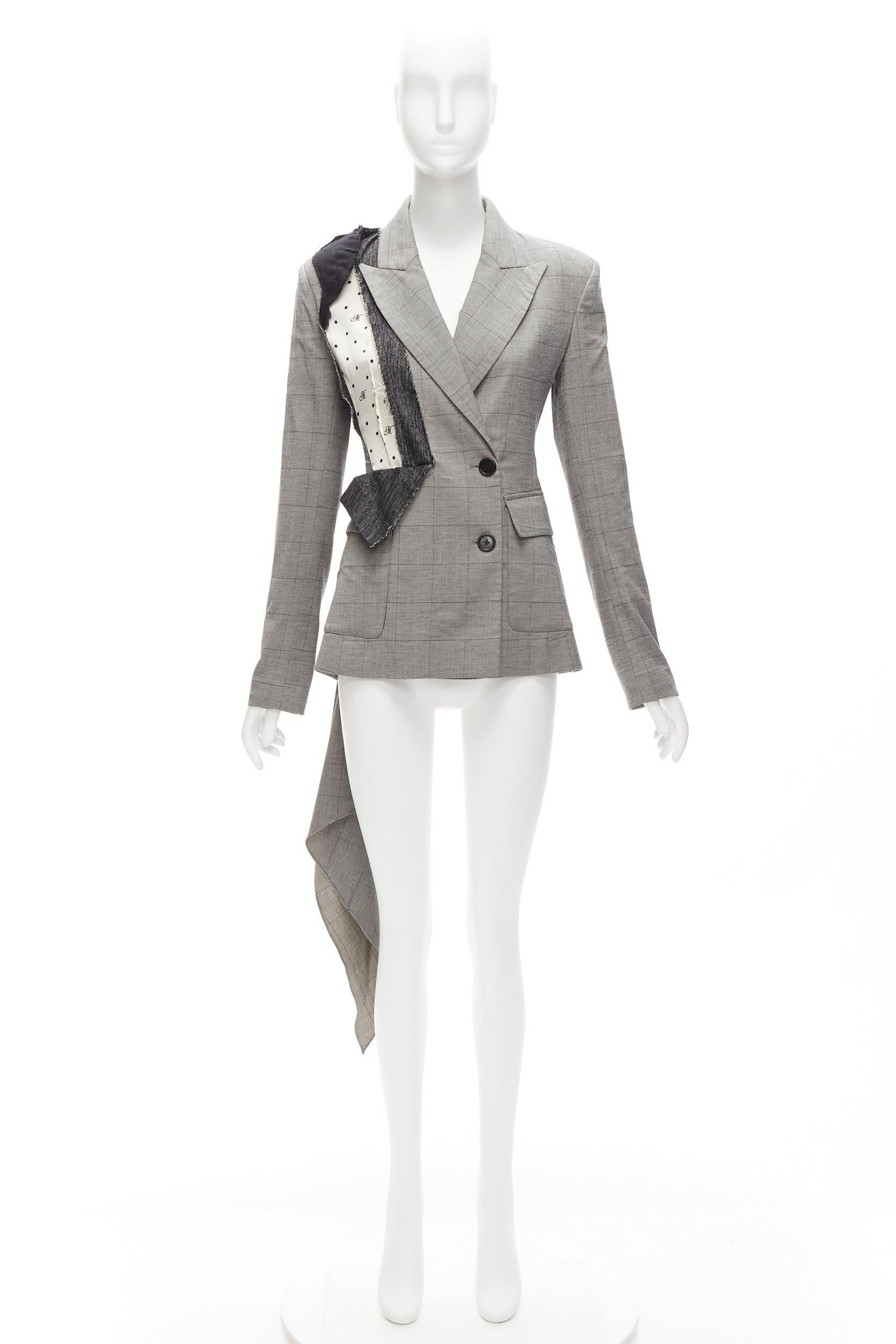 MONSE grey wool cotton deconstructed draped asymmetric blazer jacket US0 XS For Sale 4