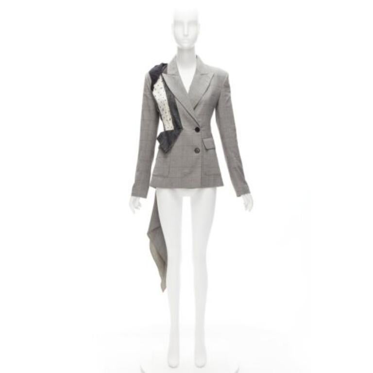 MONSE grise laine coton déconstruite drapée blazer asymétrique US0 XS en vente 4