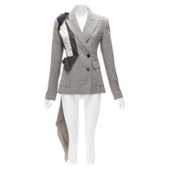 MONSE grey wool cotton deconstructed draped asymmetric blazer jacket US0 XS