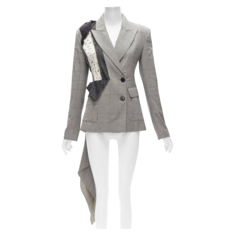 MONSE grise laine coton déconstruite drapée blazer asymétrique US0 XS en vente