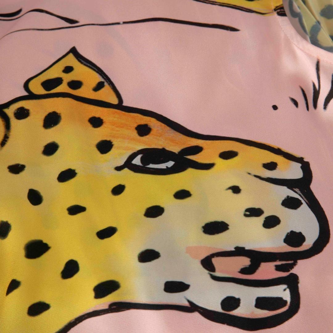 Beige Monse Leopard Graphic Print High Low Dress Size L