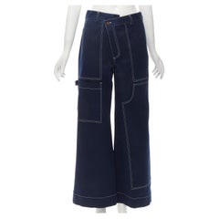 MONSE navy cotton white overstitch wide leg cargo pants 28" (pantalon cargo à jambes larges)