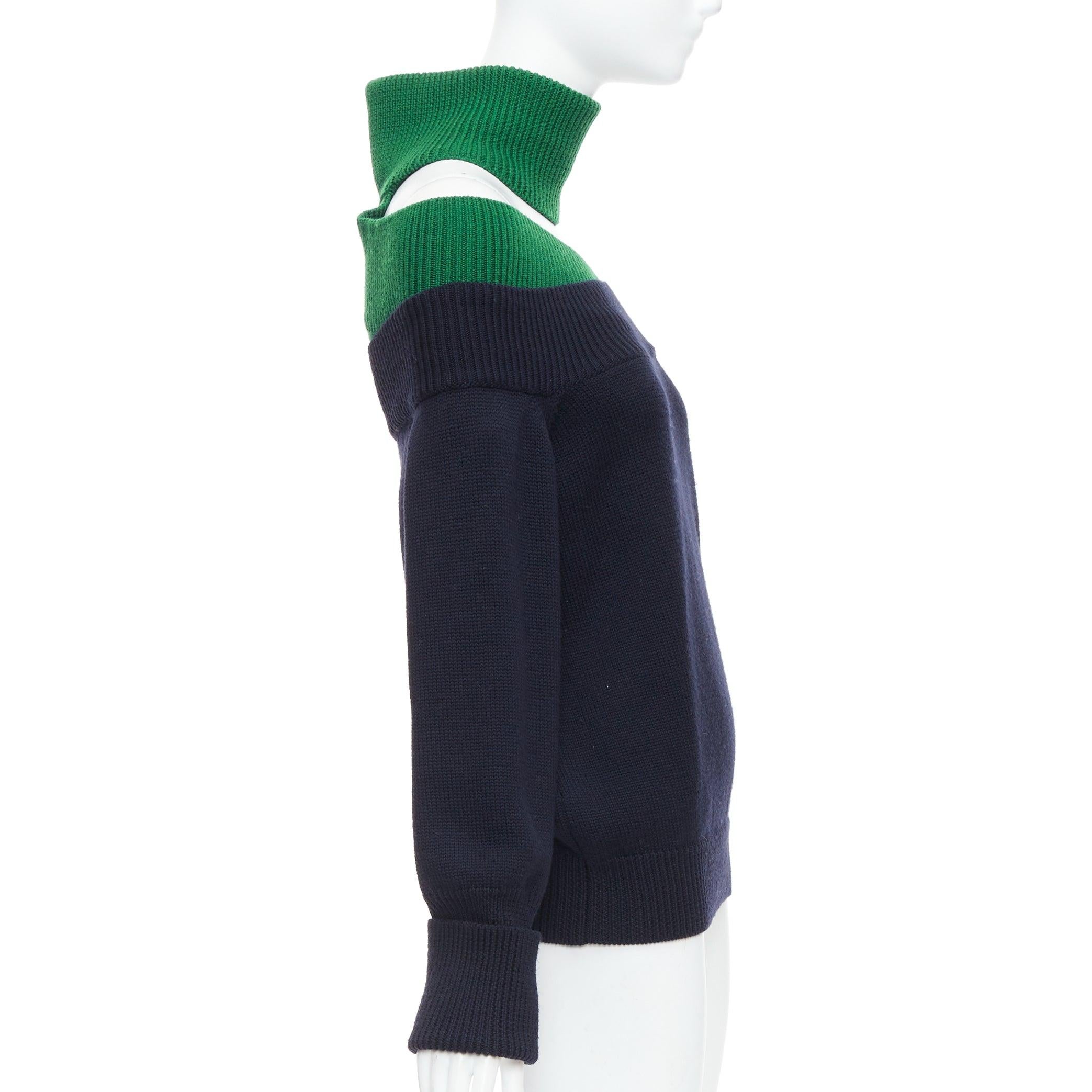 MONSE navy green merino wool asymmetric cut out  sweater S In Good Condition For Sale In Hong Kong, NT