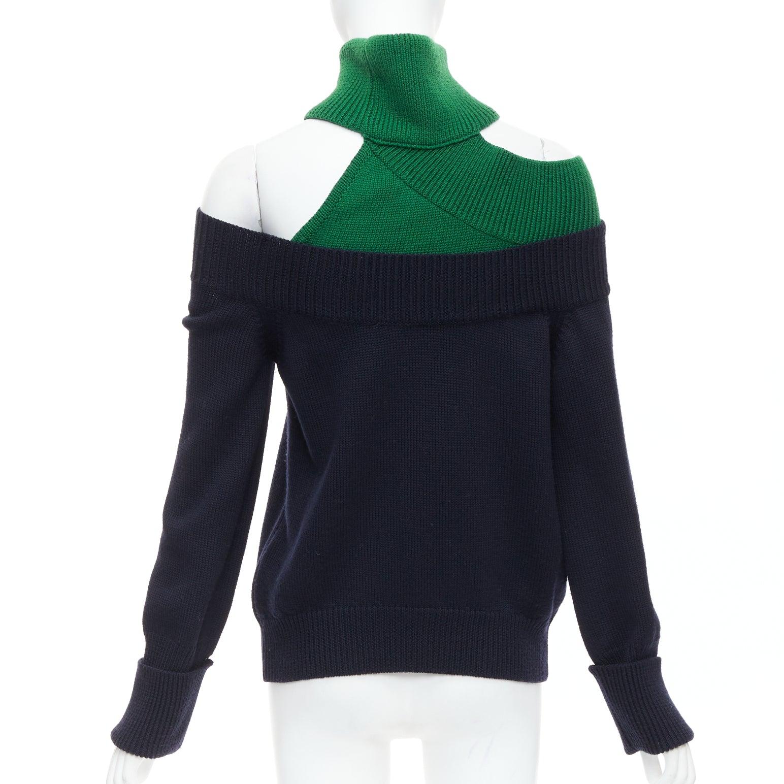 Women's MONSE navy green merino wool asymmetric cut out  sweater S For Sale