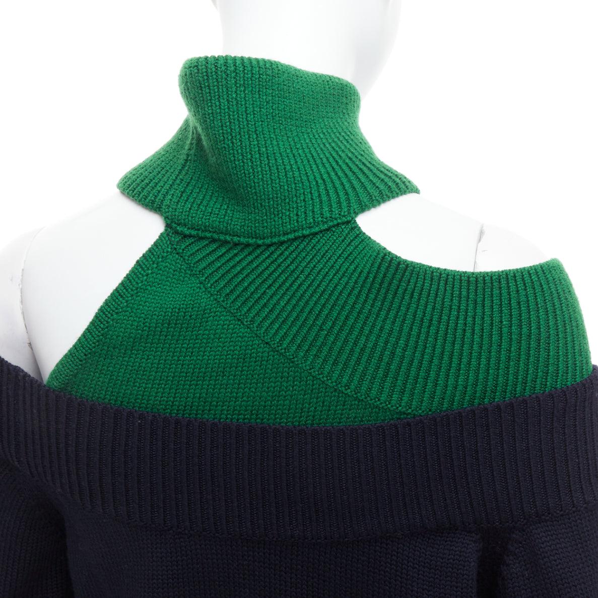 MONSE navy green merino wool asymmetric cut out  sweater S For Sale 2