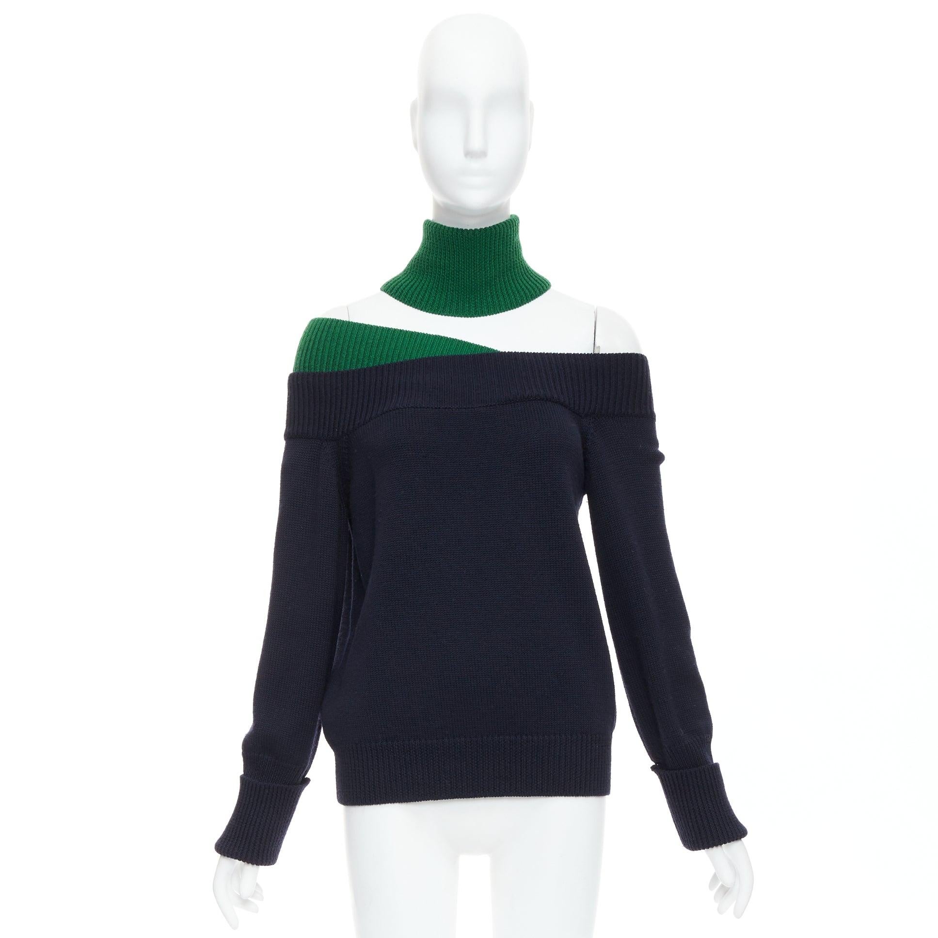 MONSE navy green merino wool asymmetric cut out  sweater S For Sale 4