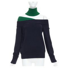 MONSE navy green merino wool asymmetric cut out sweater S