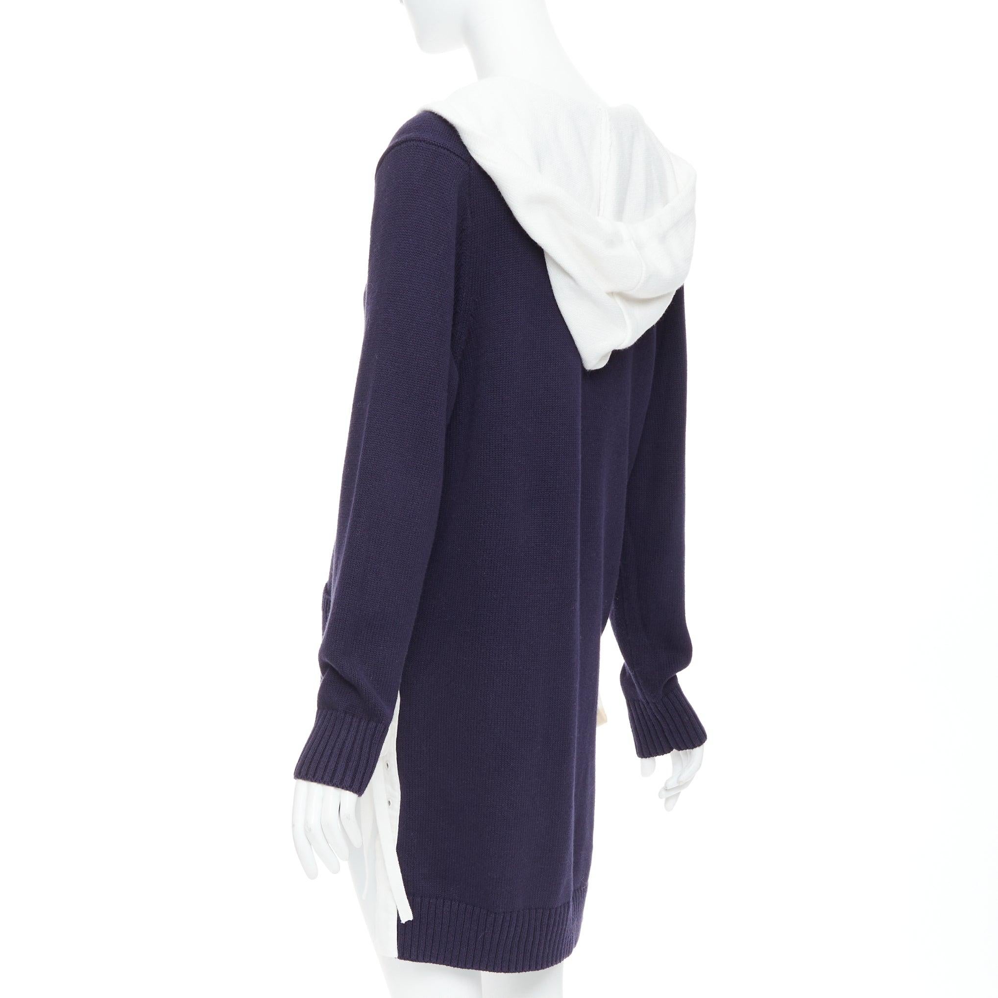 MONSE navy white cotton blend laced side hooded cardigan XS For Sale 2