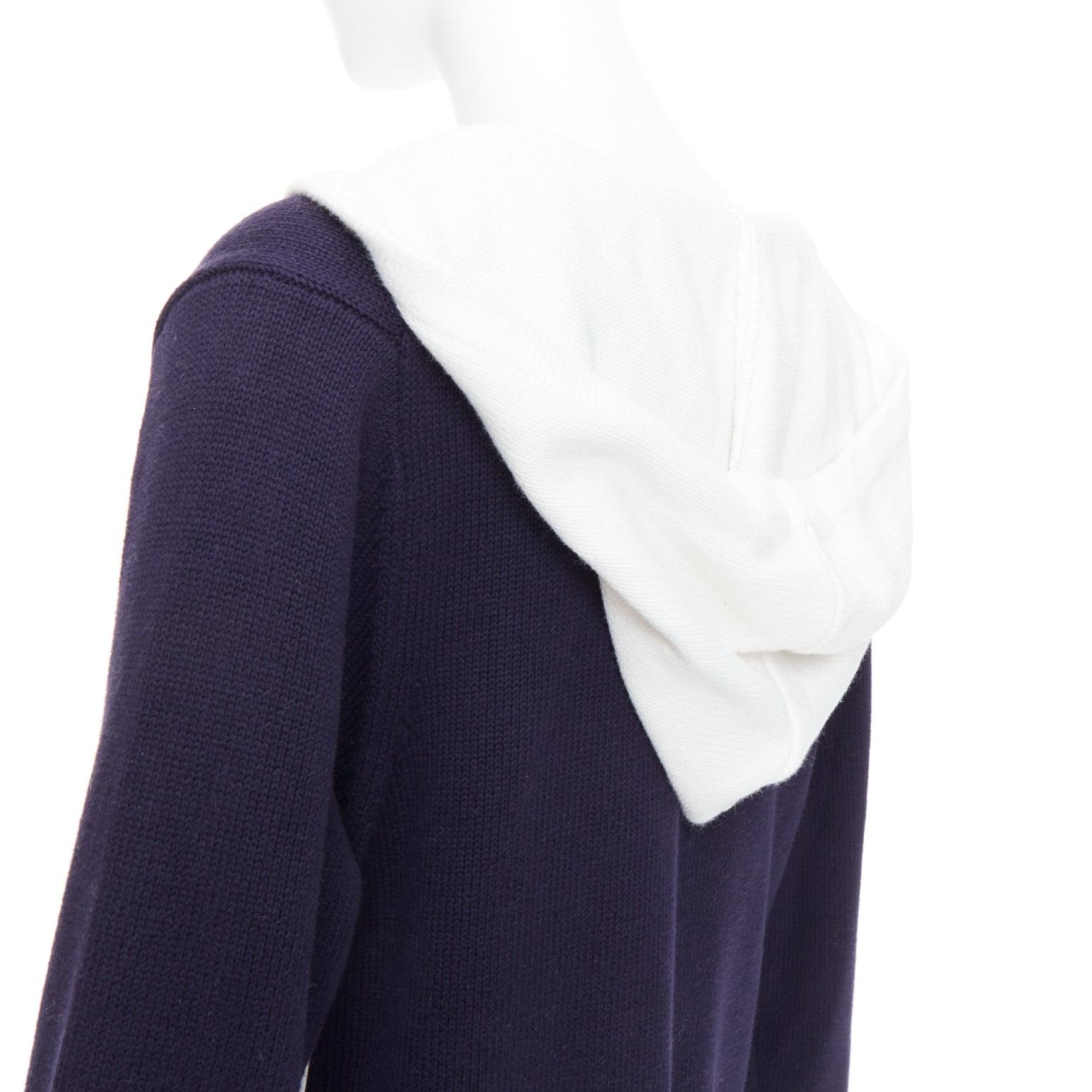MONSE navy white cotton blend laced side hooded cardigan XS For Sale 3