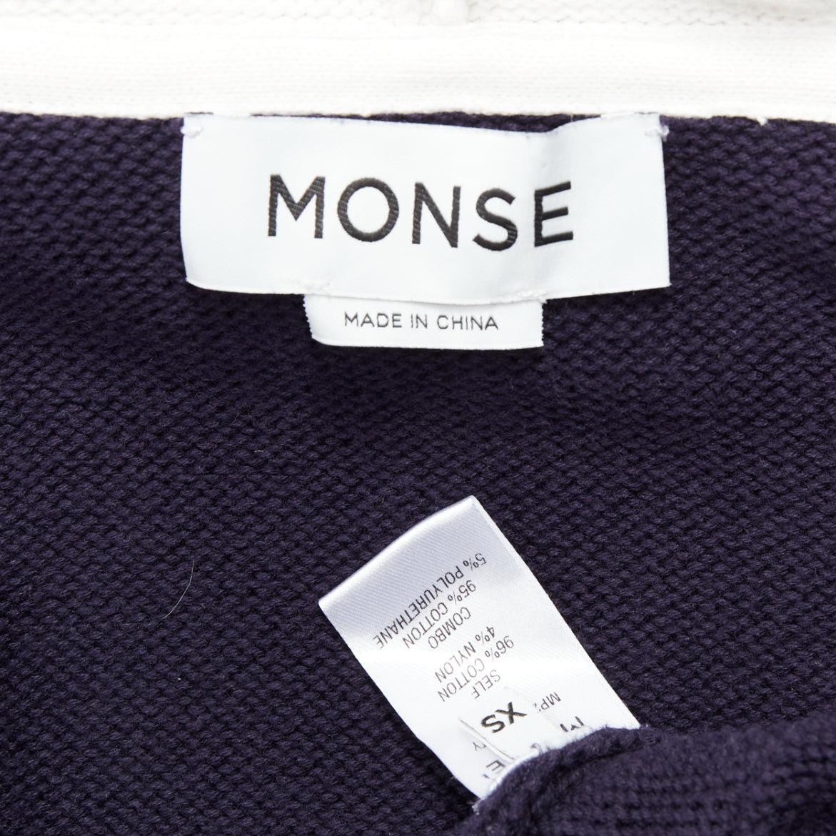 MONSE navy white cotton blend laced side hooded cardigan XS For Sale 4